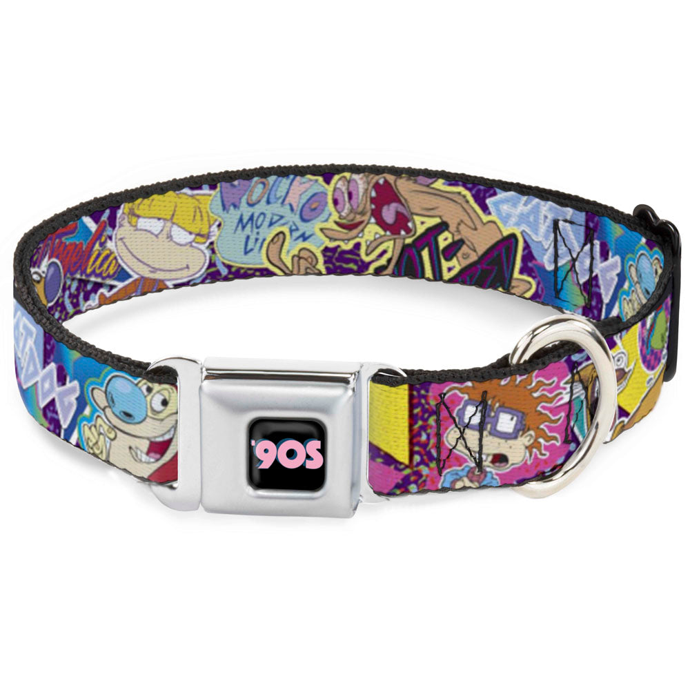 Nick 90&#39;S Icon Black/Blue/Pink Seatbelt Buckle Collar - Nick 90&#39;s Rewind 7-Character/4-Logo Collage