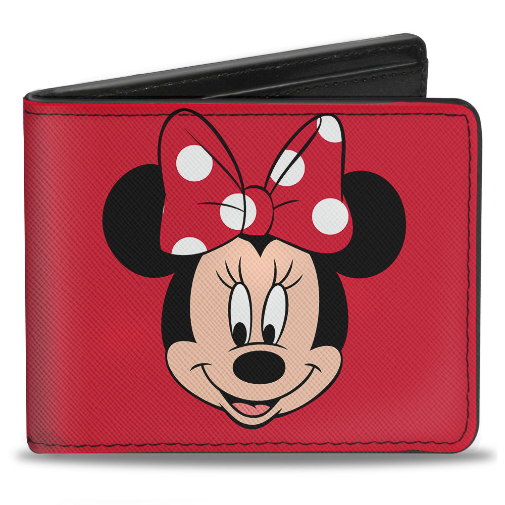 Bi-Fold Wallet - Minnie Mouse Face + Script Polka Dots Red White