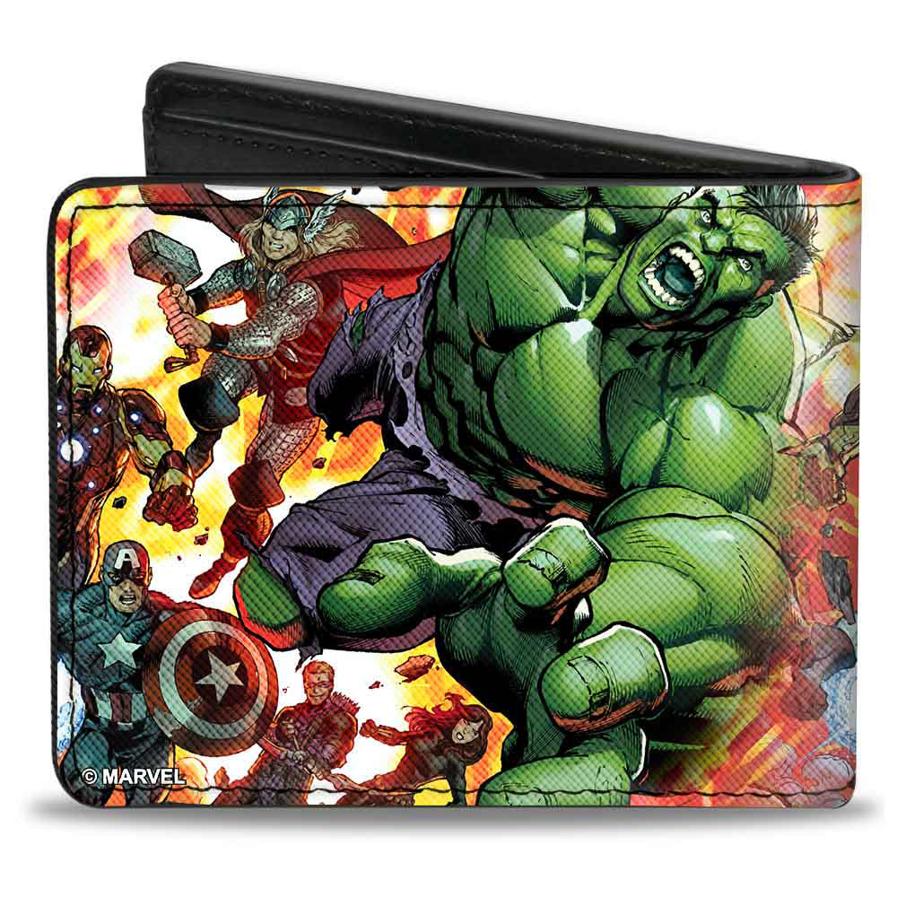 MARVEL AVENGERS Bi-Fold Wallet - Marvel Avengers Comic Book Issue #2 6-Superhero Explosion Cover Pose