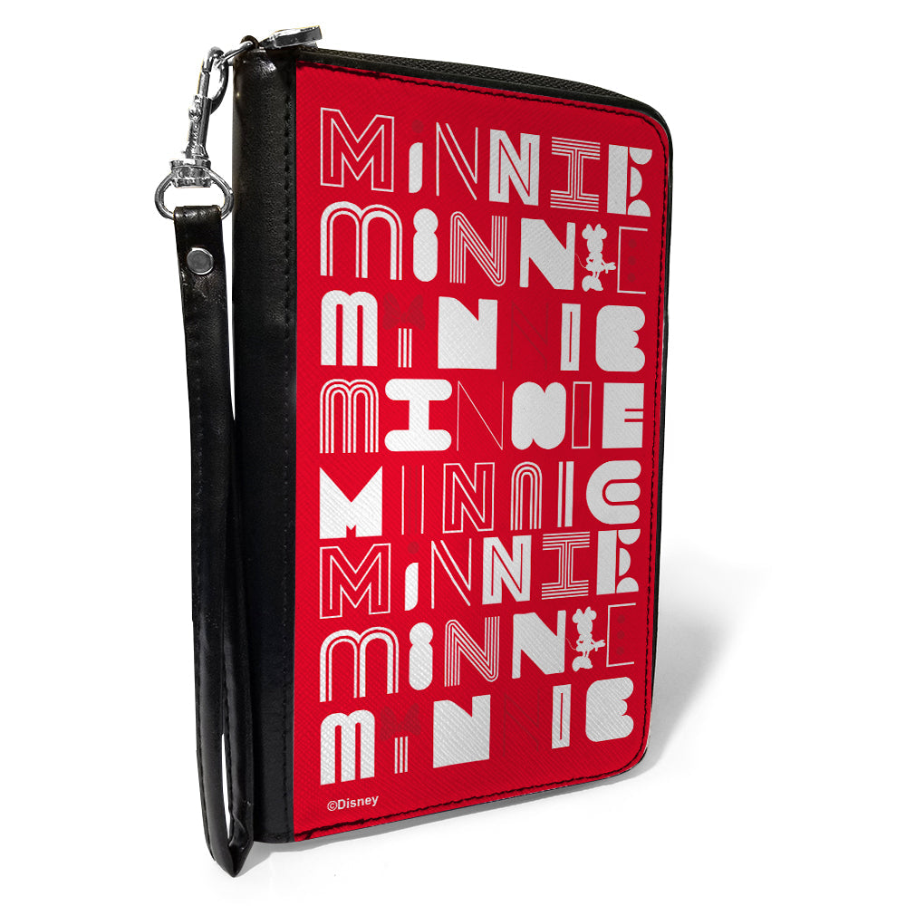 Women&#39;s PU Zip Around Wallet Rectangle - Minnie Mouse MINNIE Typography Red White