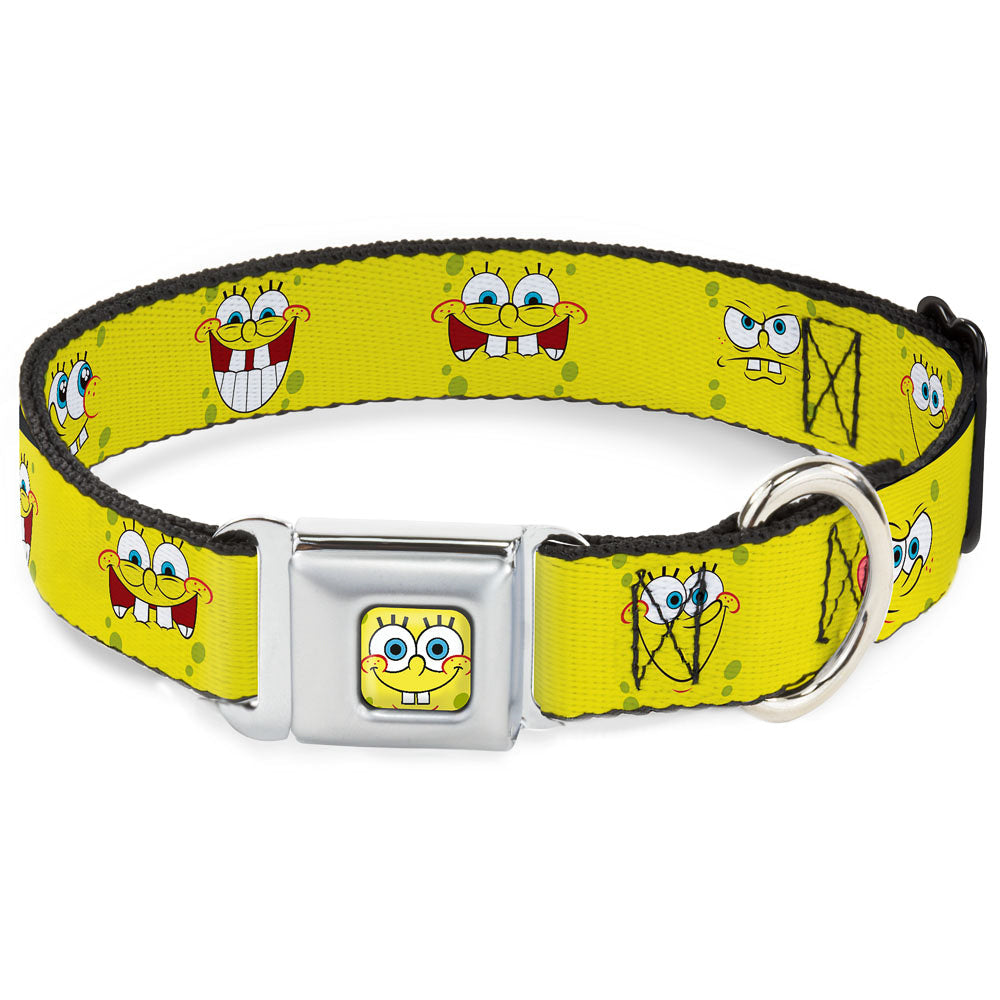 SpongeBob Face CLOSE-UP Full Color Seatbelt Buckle Collar - SpongeBob Expressions Yellow