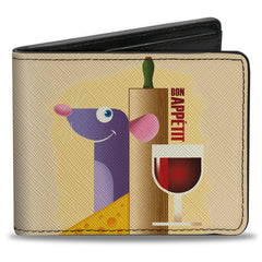 Bi-Fold Wallet - Ratatouille Remy BON APPETIT Hiding Pose + Text Logo Beige Reds
