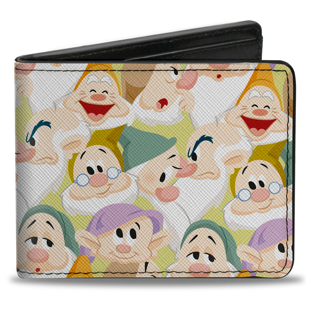 Bi-Fold Wallet - Snow White the Seven Dwarfs Faces Stacked Yellow