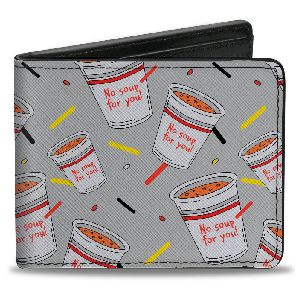 Bi-Fold Wallet - Seinfeld NO SOUP FOR YOU Soup Cups Scattered Gray Multi Color