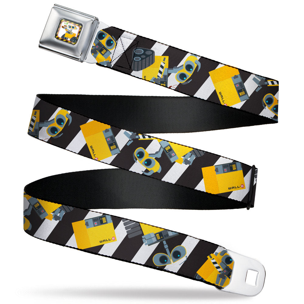 Wall-E Plant Pose Full Color Black/Yellow/White Seatbelt Belt - Wall-E Poses/Stripe Black/White Webbing
