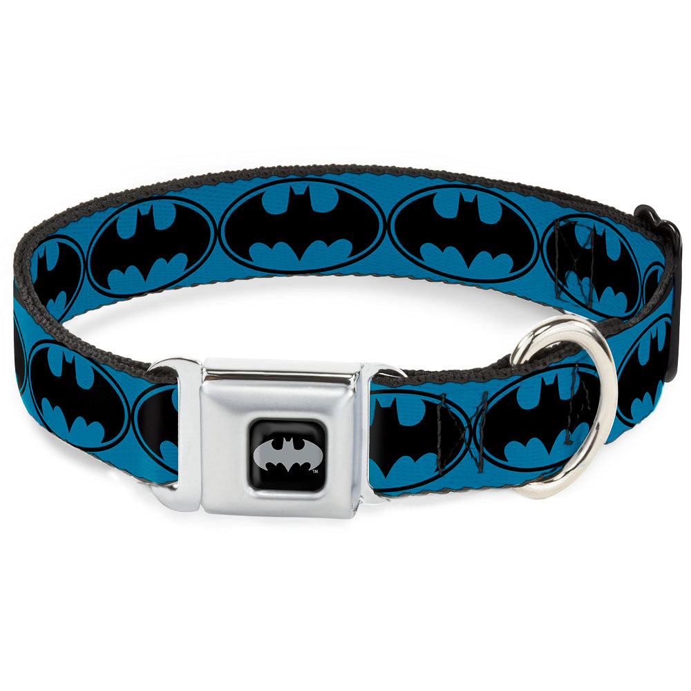 Batman Black Silver Seatbelt Buckle Collar - Bat Signal-3 Blue/Black/Blue
