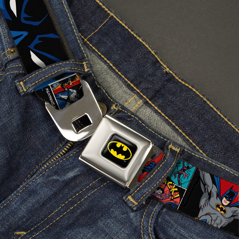 Batman Full Color Black Yellow Seatbelt Belt - Batman &amp; Joker Comic Strip Webbing