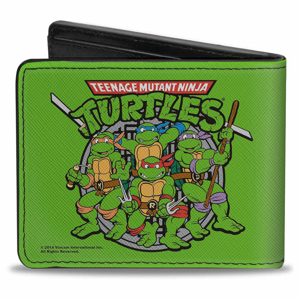 Bi-Fold Wallet - Classic TEENAGE MUTANT NINJA TURTLES Turtles Battle Pose8 Manhole Cover Green Black