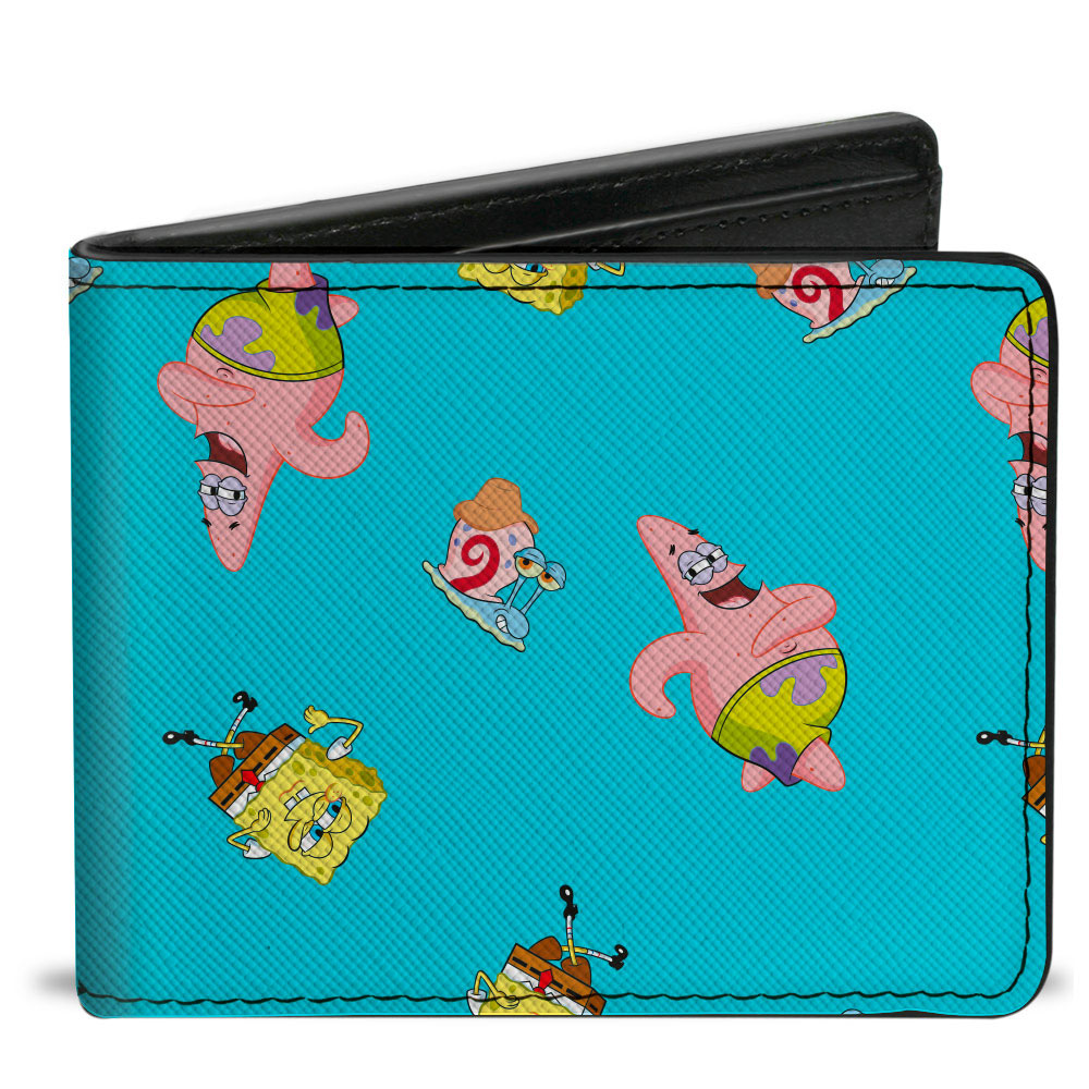 Bi-Fold Wallet - SpongeBob Patrick and Gary Poses Scattered Bright Blue