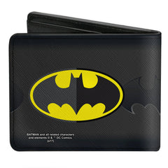 Bi-Fold Wallet - Batman Icon Centered Bat Signal Stripe Black Yellow Grays