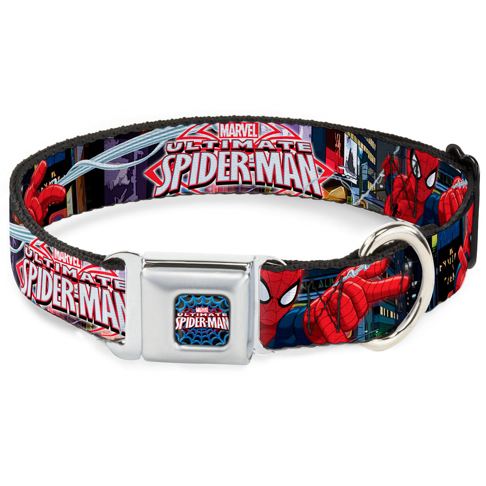 ULTIMATE SPIDER-MAN Ultimate Spider-Man Web Full Color Seatbelt Buckle Collar - THE ULTIMATE SPIDER-MAN Swinging City Poses