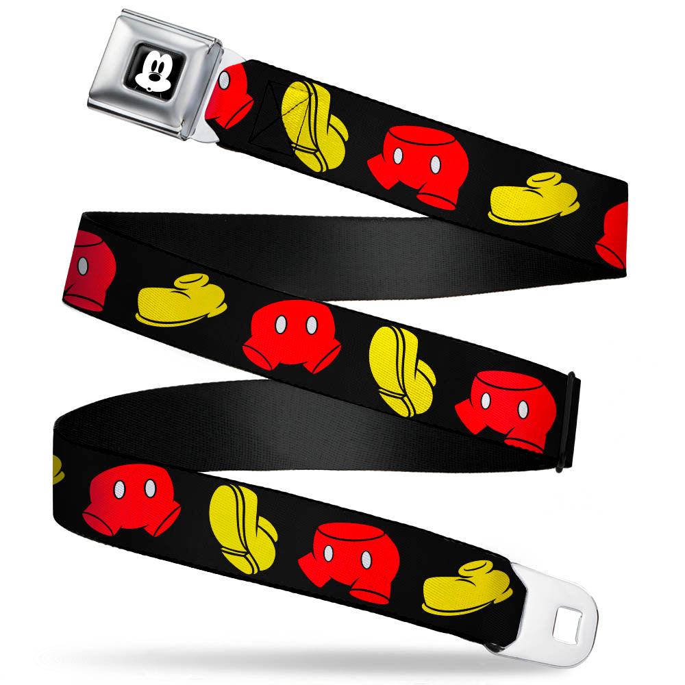 Mickey Mickey Mouse Expression4 Full Color Black/White Seatbelt Belt - Mickey Mouse Shorts and Shoes Black/Red/Yellow Webbing