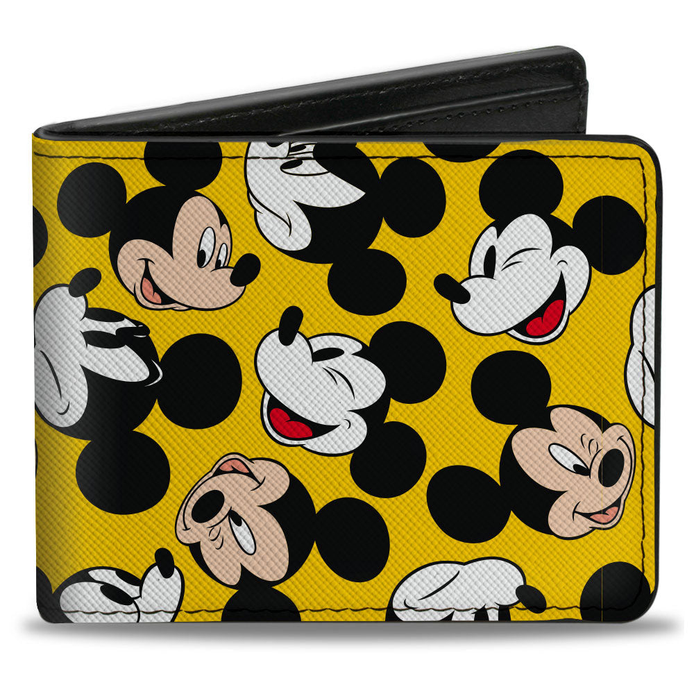 Bi-Fold Wallet - Mickey Mouse Through the Years Expressions Scattered Yellow