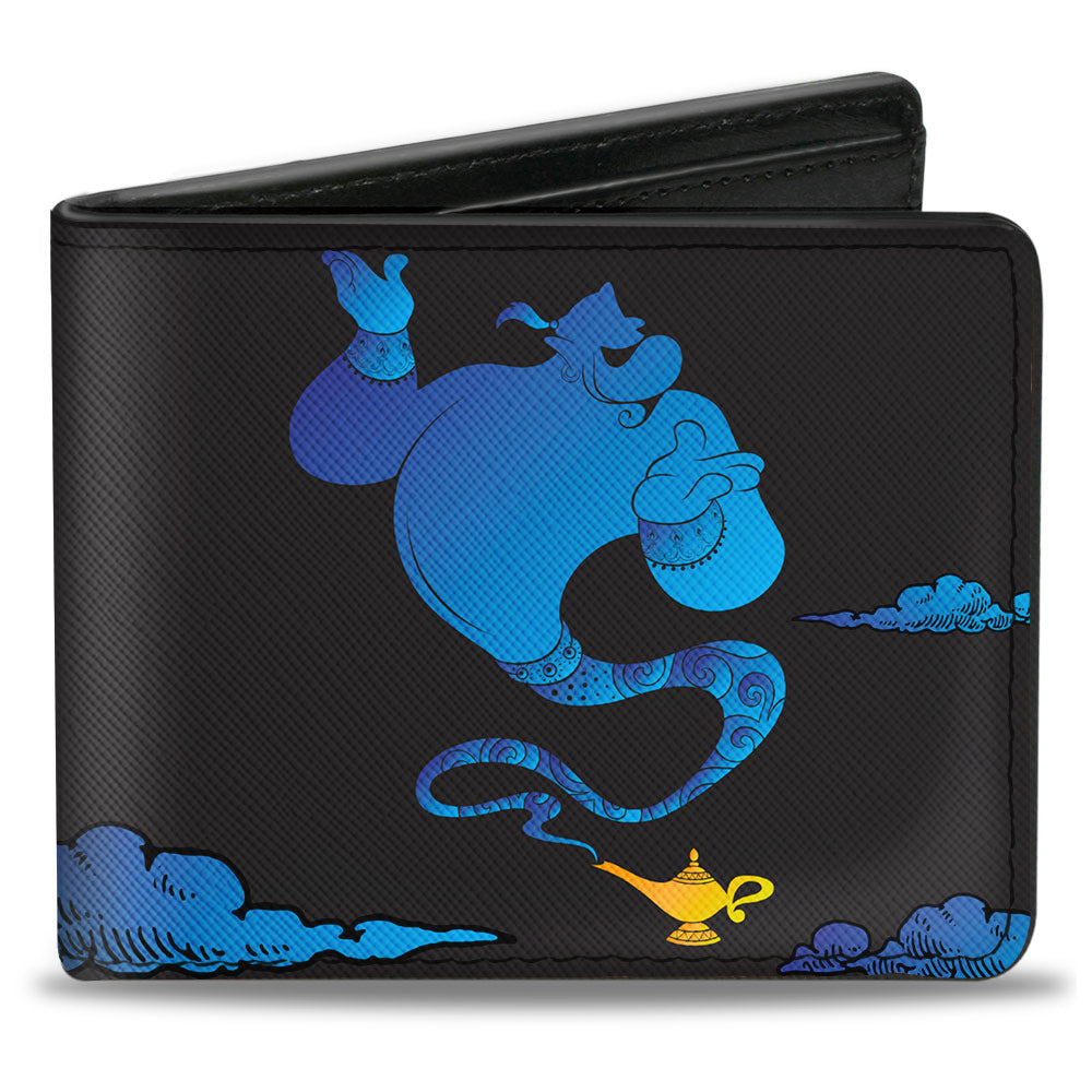 Bi-Fold Wallet - Genie Lamp Silhouette Pose Clouds Black Blues Gold