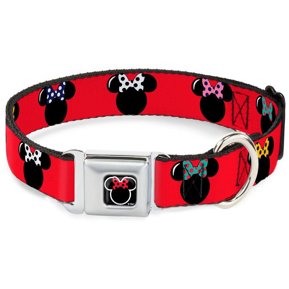 Minnie Mouse Outline Full Color Black White Red Polka Dot Seatbelt Buckle Collar - Minnie Mouse Silhouette Red/Black/Polka Dot