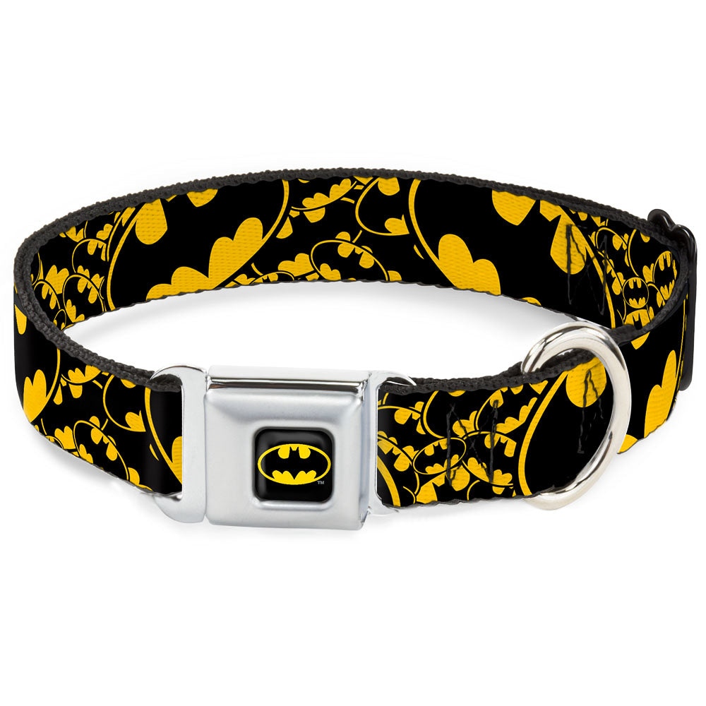Batman Full Color Black Yellow Seatbelt Buckle Collar - Bat Signals Stacked w/CLOSE-UP Yellow/Black