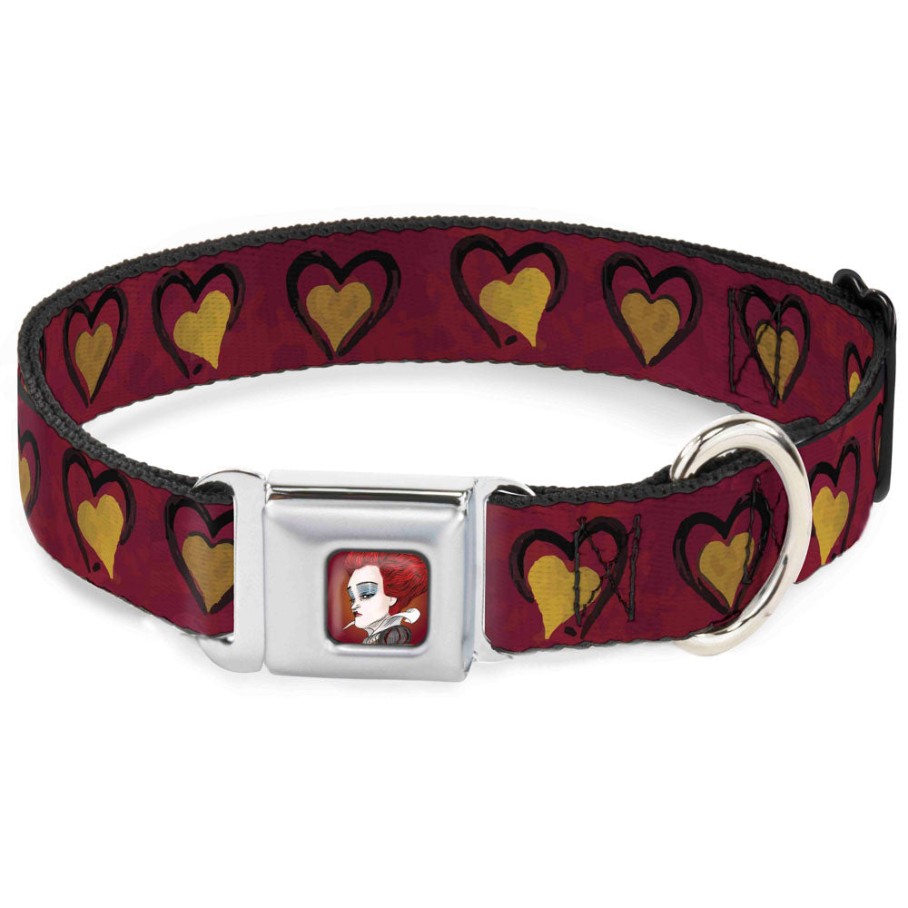 Alice in Wonderland Queen Face Full Color Red Seatbelt Buckle Collar - Alice in Wonderland Queen&#39;s Hearts Reds/Black/Gold