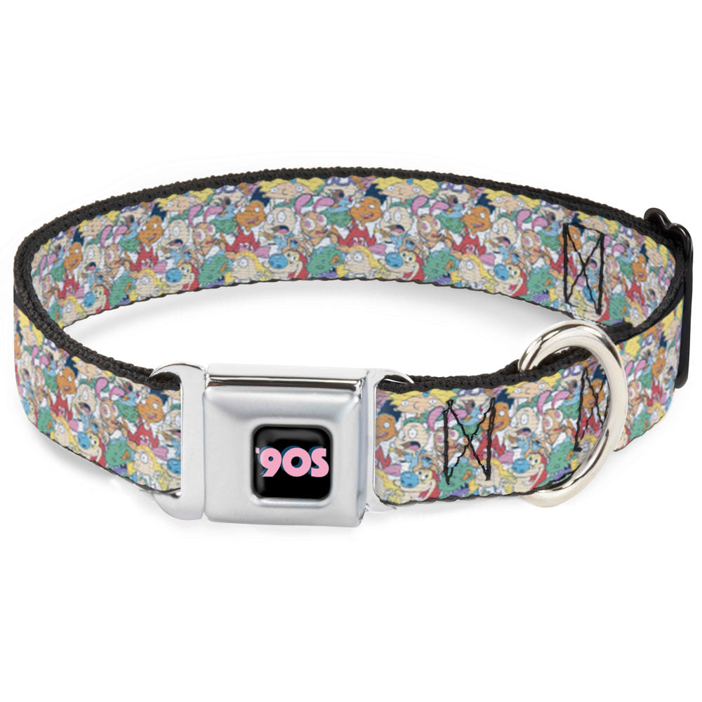 Nick 90&#39;S Icon Black/Blue/Pink Seatbelt Buckle Collar - Nick 90&#39;s Rewind 8-Character Mash Up Collage White