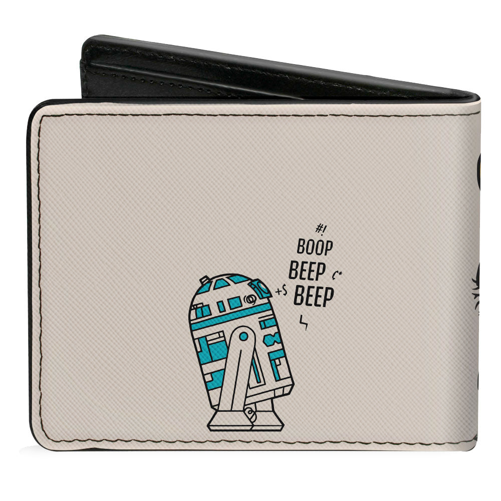 Bi-Fold Wallet - Star Wars Chewbacca Carrying C3-PO + R2-D2 Mono Line Scene