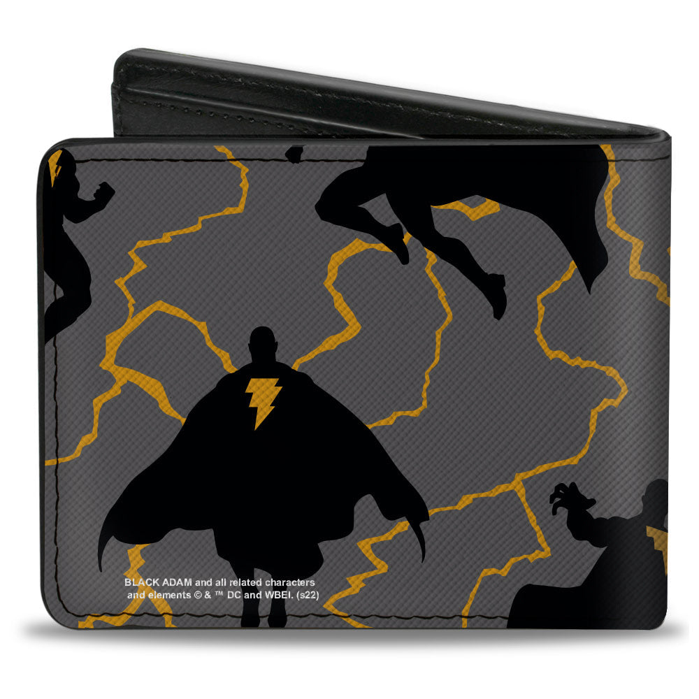 Bi-Fold Wallet - Black Adam Silhouette Action Poses Gray Yellow Black