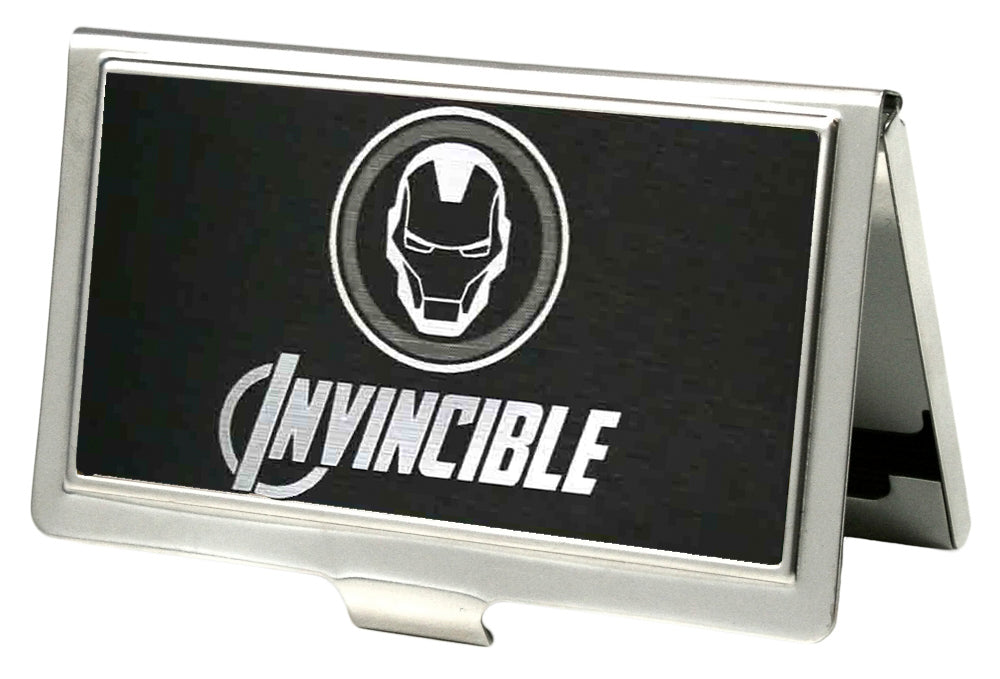 MARVEL AVENGERS Business Card Holder - SMALL - Marvel Avengers Iron Man Logo INVINCIBLE Reverse Brushed