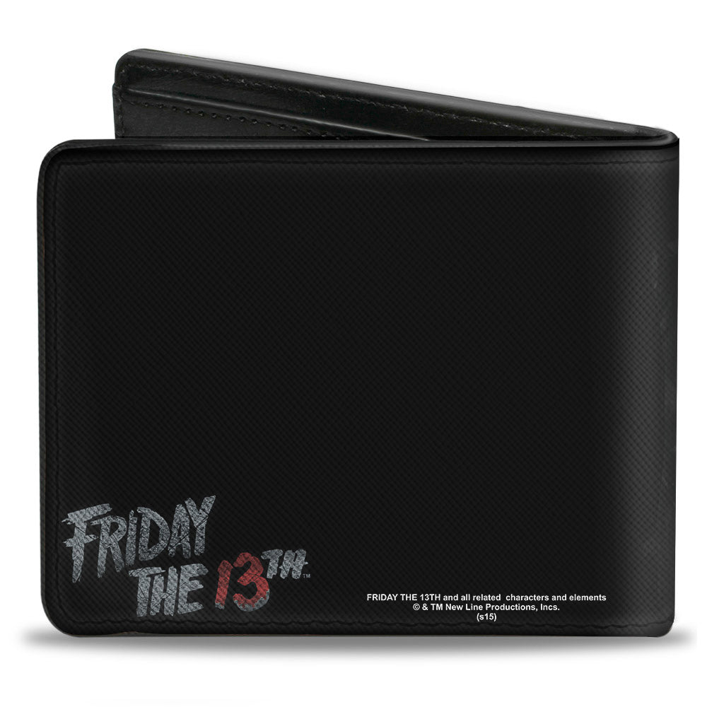 Bi-Fold Wallet - Jason Mask3 CLOSE-UP + FRIDAY THE 13th Black Grays Red