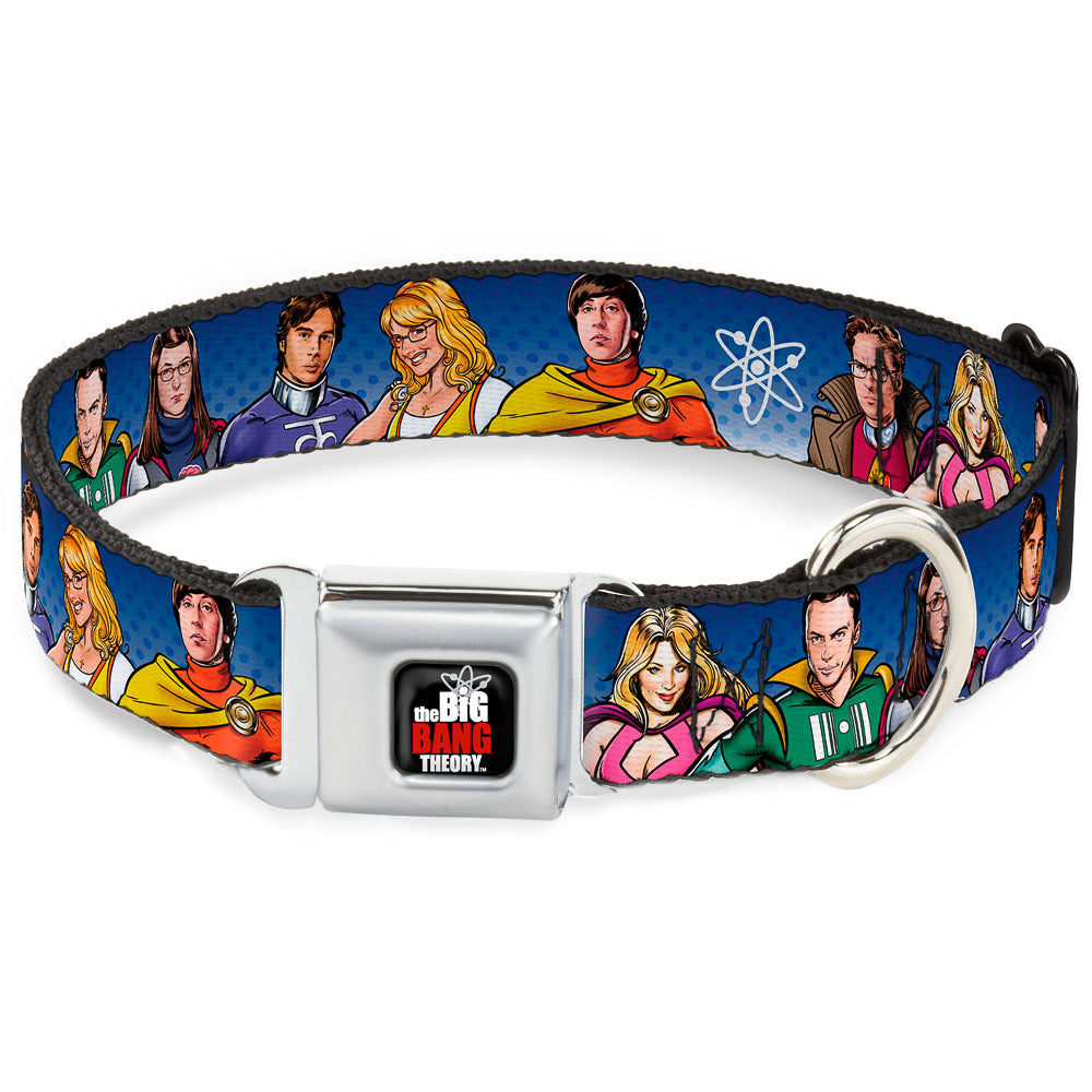 THE BIG BANG THEORY Full Color Black White Red Seatbelt Buckle Collar - The Big Bang Theory Superhero Characters Group Blue Dot Fade