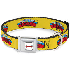 Loteria DON CLEMENTE Banner Full Color White Seatbelt Buckle Collar - LOTERIA DON CLEMENTE Logo Yellow