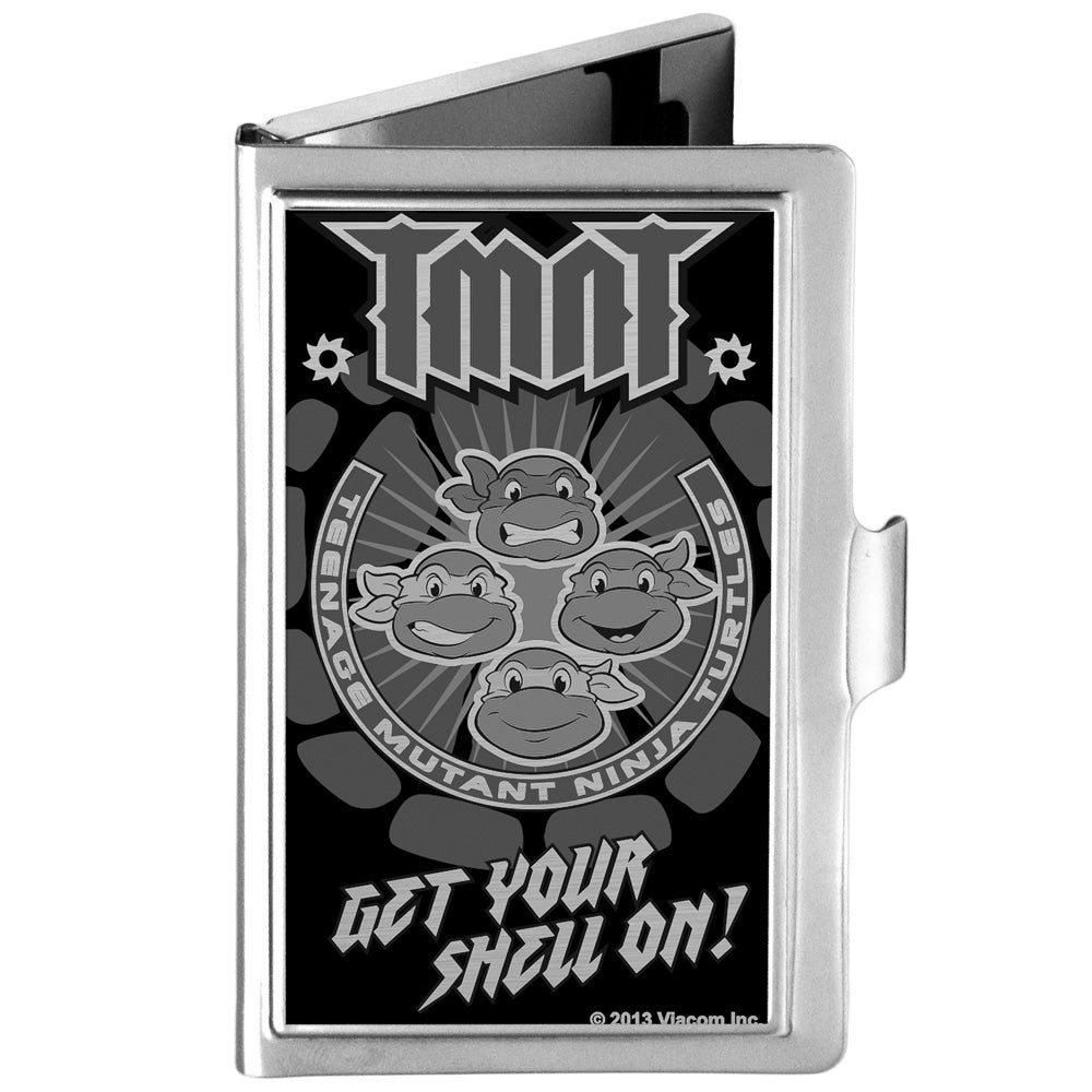 Business Card Holder - SMALL - TMNT Group Pose Shell GET YOUR SHELL ON! Brushed Silver