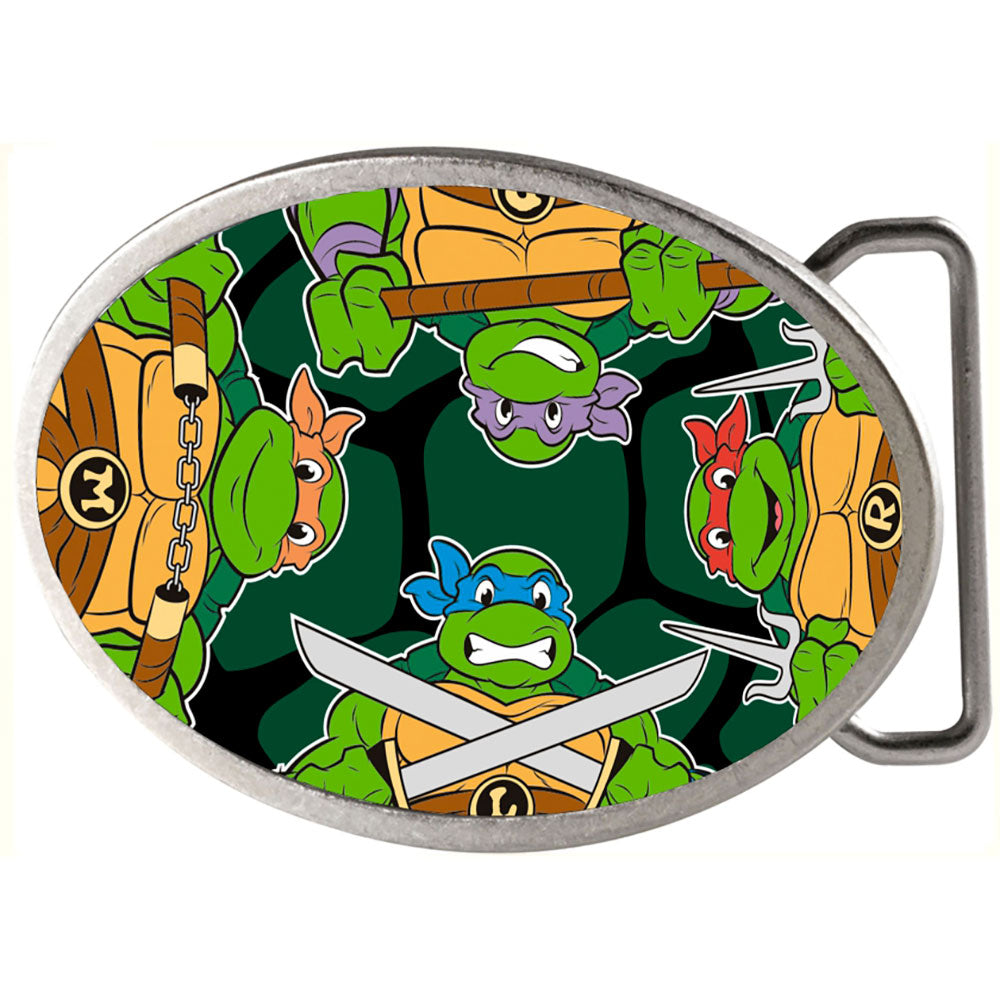 Classic TMNT Turtle Battle Poses Turtle Shell Framed FCG - Chrome Oval Rock Star Buckle