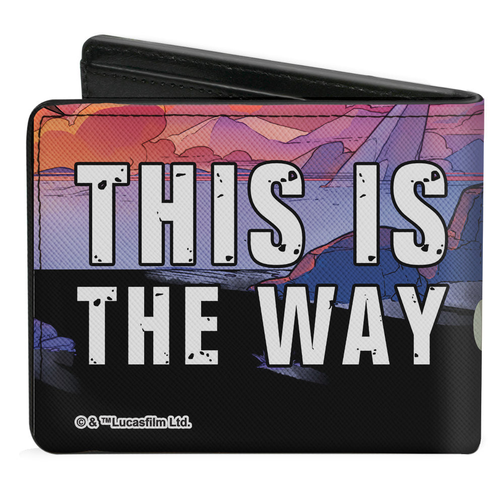 Bi-Fold Wallet - Star Wars The Child Chibi Pod Pose + THIS IS THE WAY Quote Full Color Black White