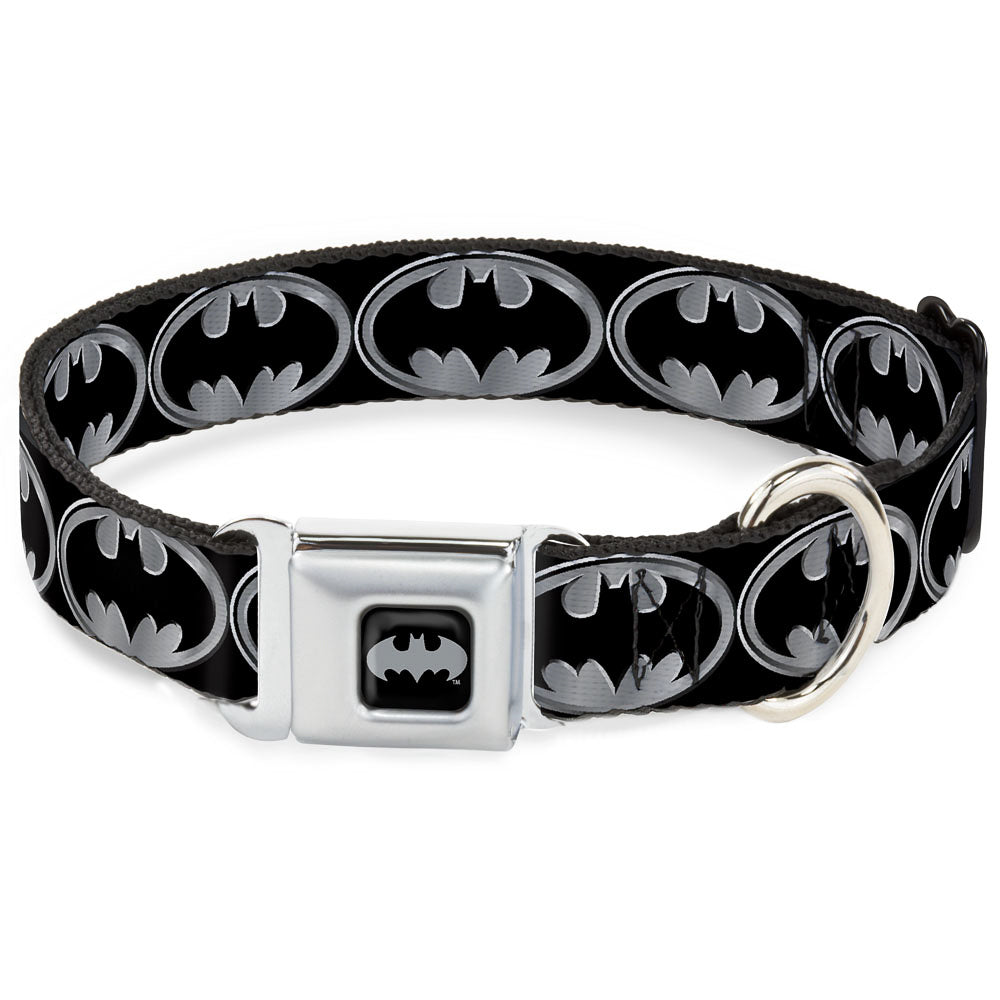 Batman Black Silver Seatbelt Buckle Collar - Batman Shield Black/Silver