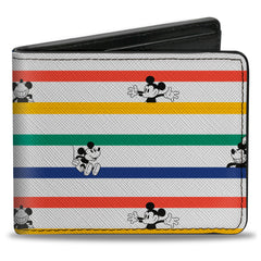 Bi-Fold Wallet - Mickey Mouse Poses Stripes White Multi Color