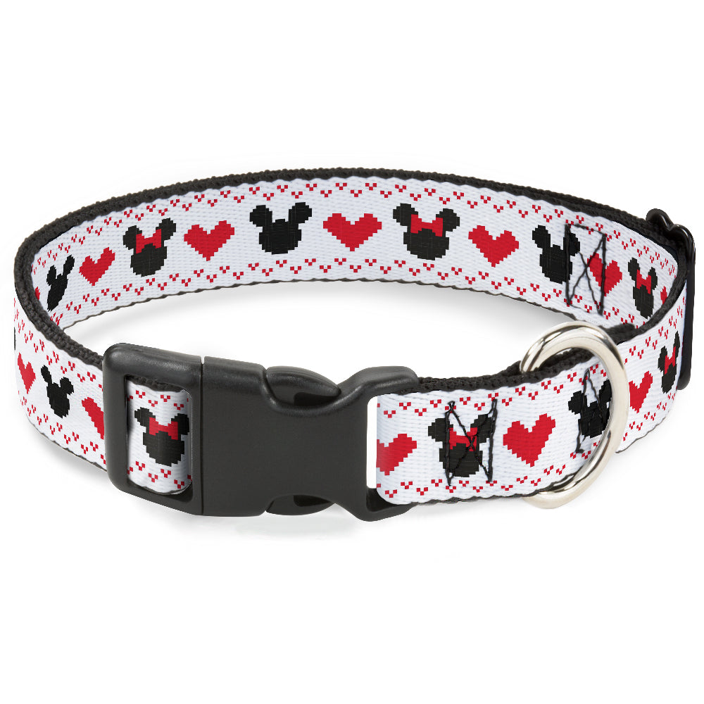 Plastic Clip Collar - Disney Holiday Mickey and Minnie Mouse Heart Sweater Stitch White/Red/Black