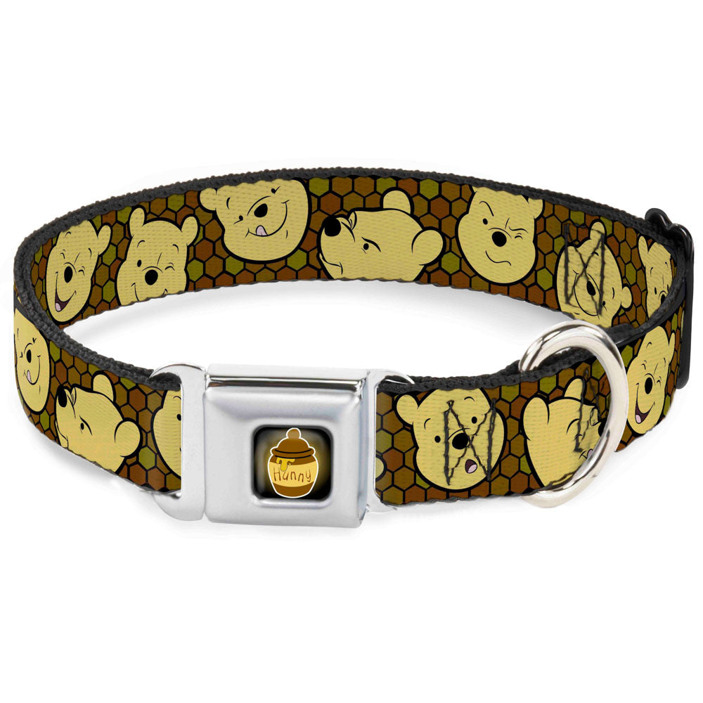 HUNNY Pot Full Color Black/Browns Seatbelt Buckle Collar - Winnie the Pooh Expressions/Honeycomb Black/Browns