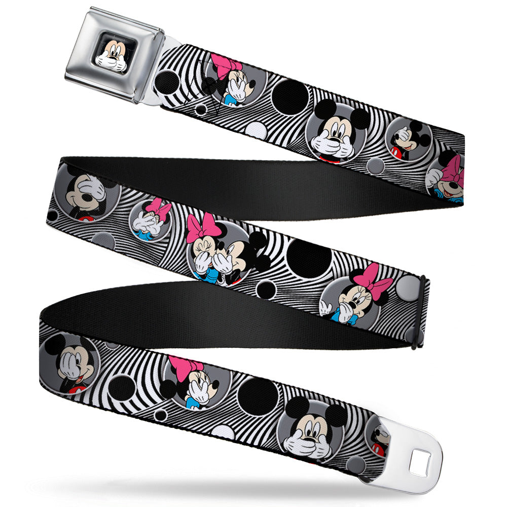 Mickey Mouse Expression3 Full Color Black Seatbelt Belt - Mickey & Minnie Peek-a-Boo Expressions Swirl Black/White Webbing