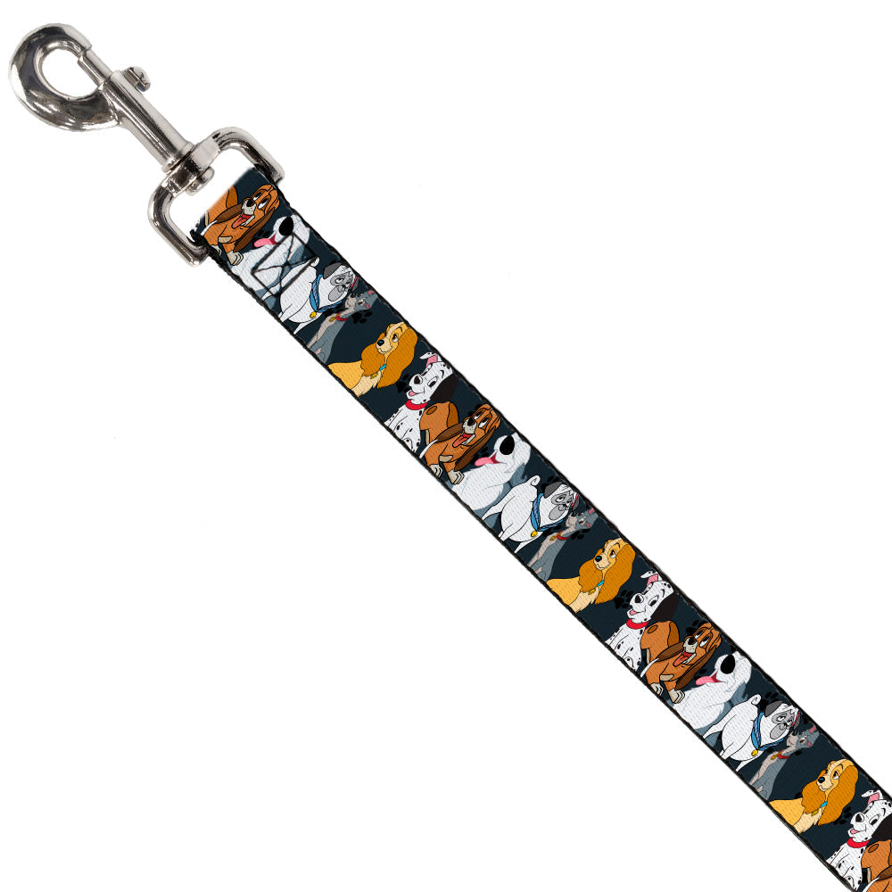Dog Leash - Disney Dogs 6-Dog Group Collage/Paws Gray/Black