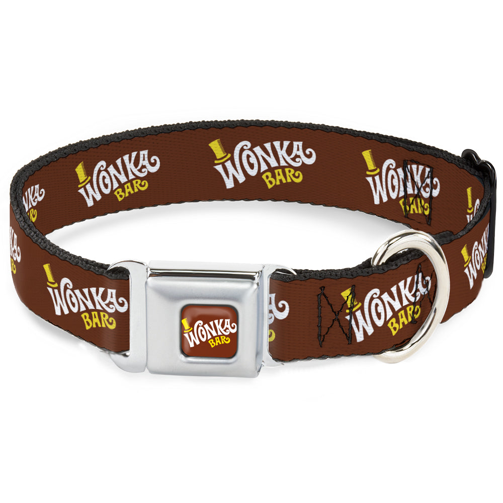 Willy Wonka and the Chocolate Factory WONKA BAR Logo Full Color Brown/Yellow/White Seatbelt Buckle Collar - Willy Wonka and the Chocolate Factory WONKA BAR Logo Brown/Yellow/White