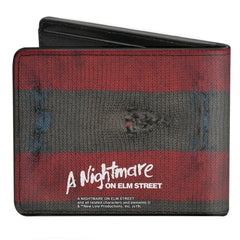 Bi-Fold Wallet - A NIGHTMARE ON ELM STREET Freddy's Sweater Stripes Red Black White