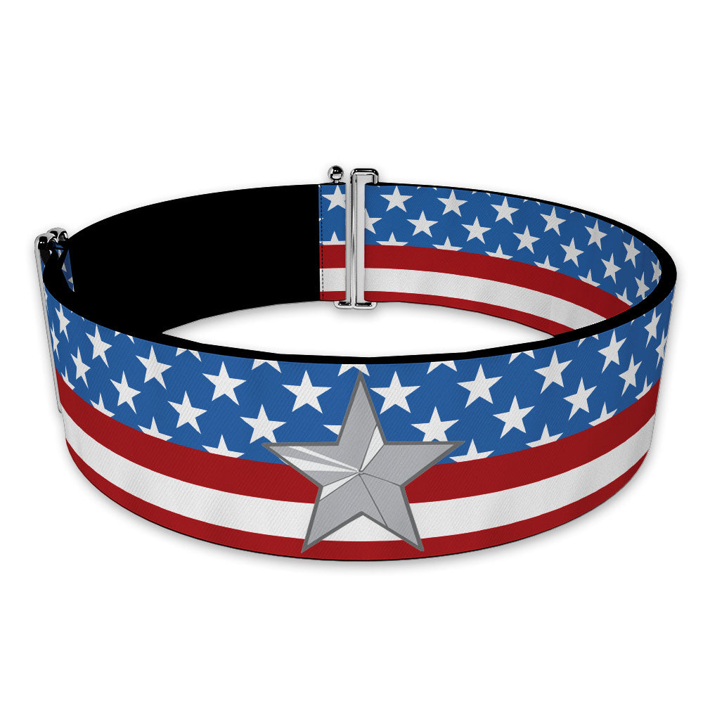 MARVEL AVENGERS Cinch Waist Belt - Captain America Star Stars &amp; Stripes Blue Red White Silvers
