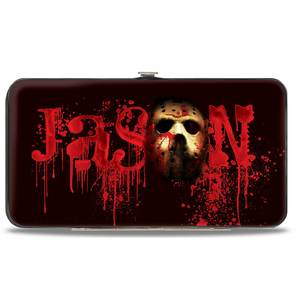 Hinged Wallet - Friday the 13th JASON Mask Splatter + Jason Walking Pose Black Reds