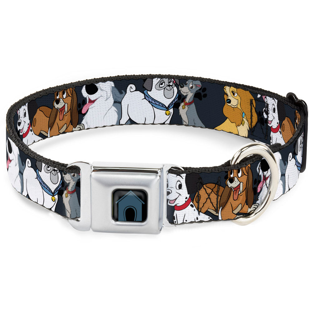 Dog House Full Color Black/Gray Seatbelt Buckle Collar - Disney Dogs 6-Dog Group Collage/Paws Gray/Black