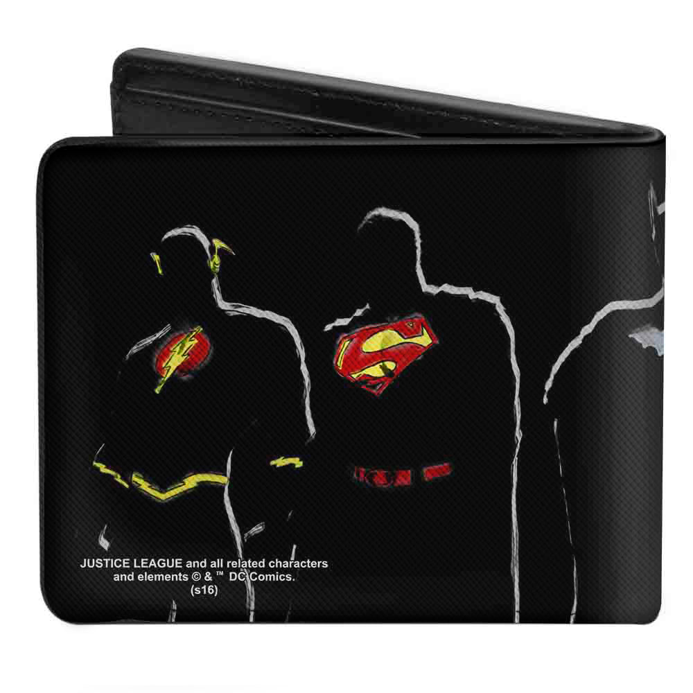 Bi-Fold Wallet - JUSTICE LEAGUE 5-Superhero Silhouette Group Pose Black Multi Color