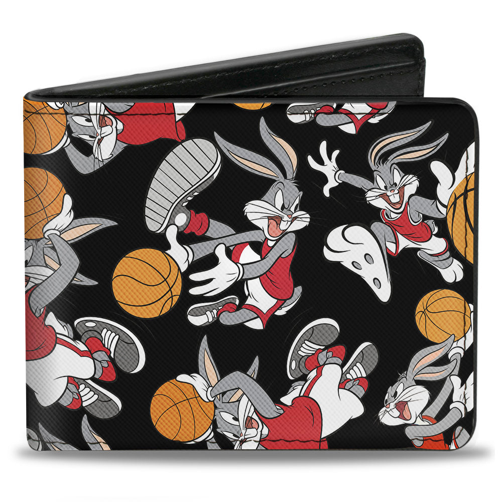 Bi-Fold Wallet - Bugs Bunny Basketball Poses Scattered Black