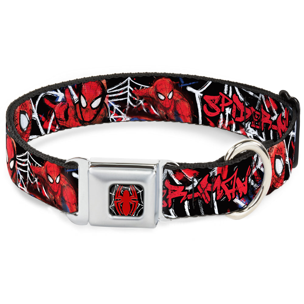 ULTIMATE SPIDER-MAN Spider Logo2 Spider Web Full Color Black White Red Seatbelt Buckle Collar - SPIDER-MAN/3-Poses/Spider Web Sketch Black/White/Red