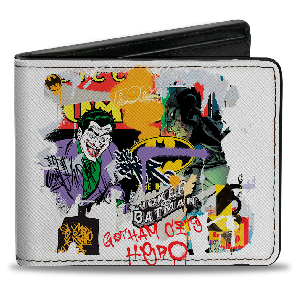 Bi-Fold Wallet - Batman Vs Joker Graffiti Collage White Grays Multi Color