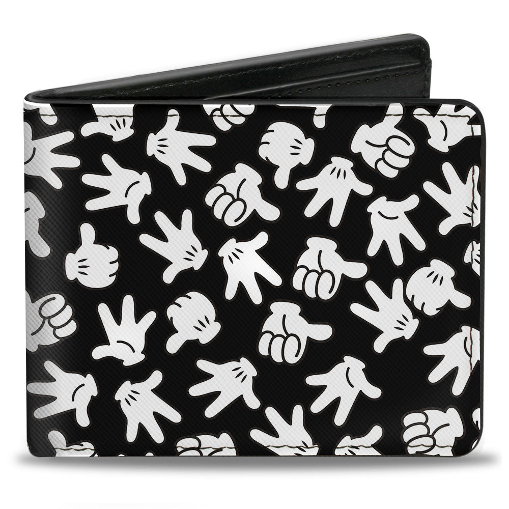 Bi-Fold Wallet - Mickey Mouse Hand Gestures Scattered Black White