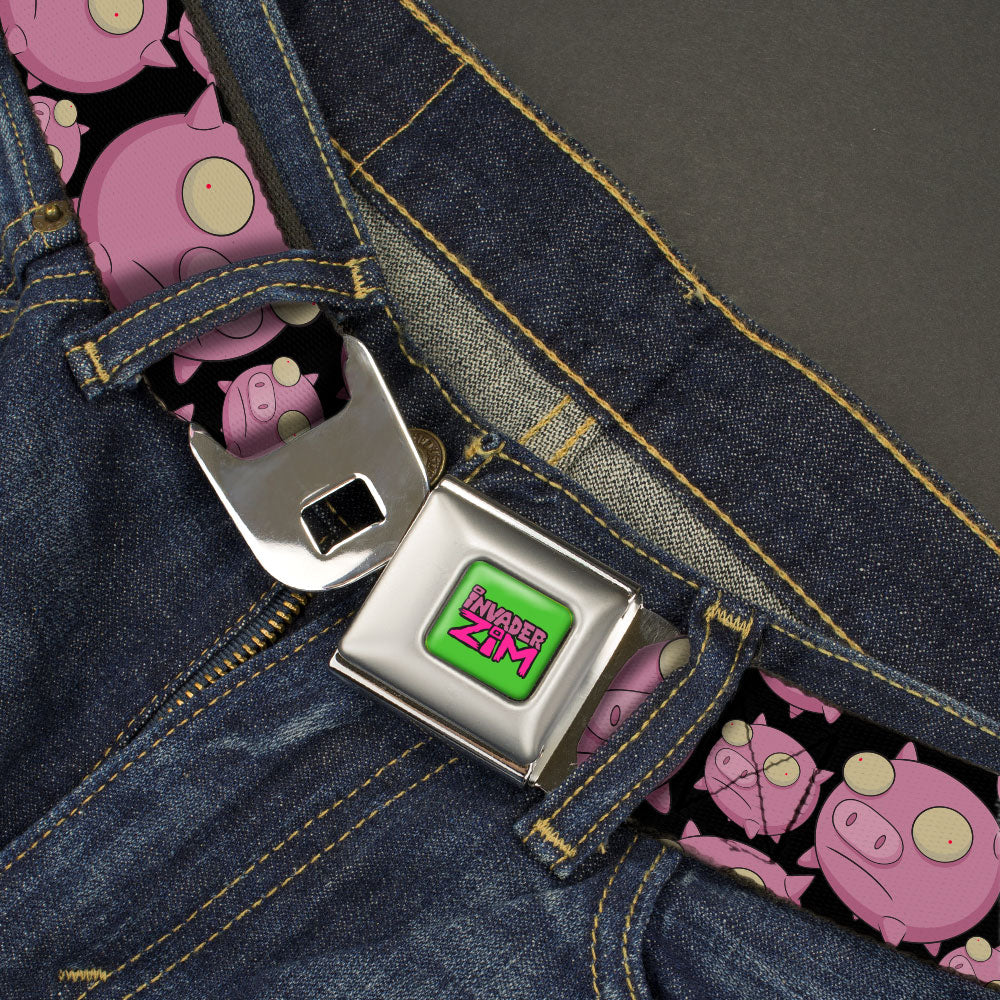 IVADER ZIM Title Logo Green/Pinks Seatbelt Belt - Invader Zim Pigs Scattered Black/Pinks Webbing