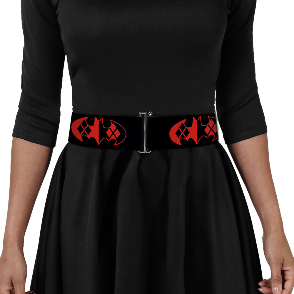 Cinch Waist Belt - Bat Logo Harley Quinn Diamonds Black Red