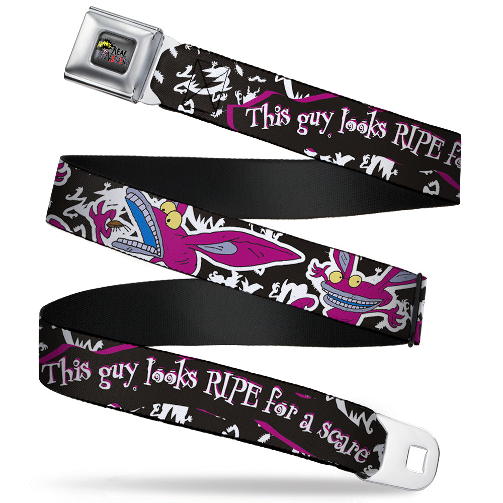 AAAHH!!! REAL MONSTERS Logo Full Color Black Fade Seatbelt Belt - Ickis THIS GUY LOOKSRIPE FOR A SCARE Black/White/Purples Webbing